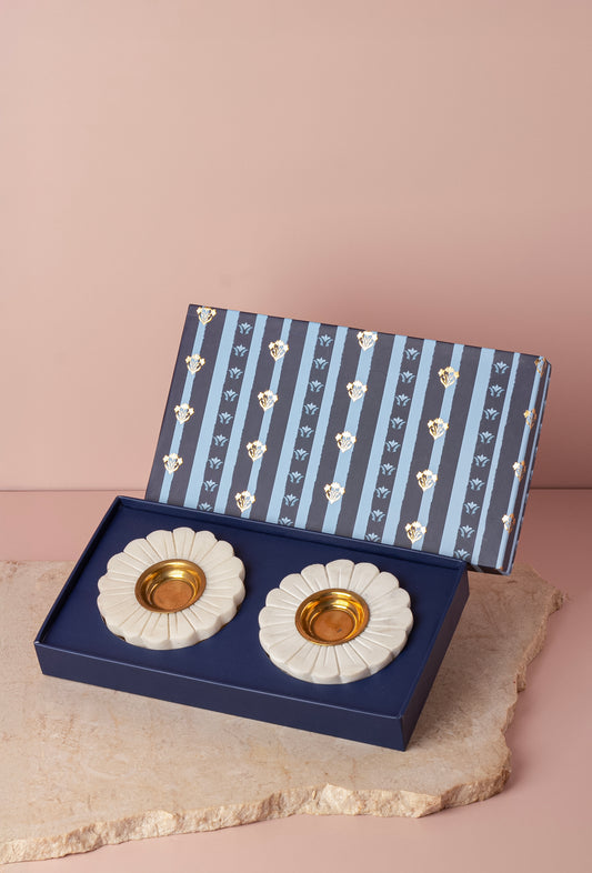 Marble Floral T-light Holder Gift Set