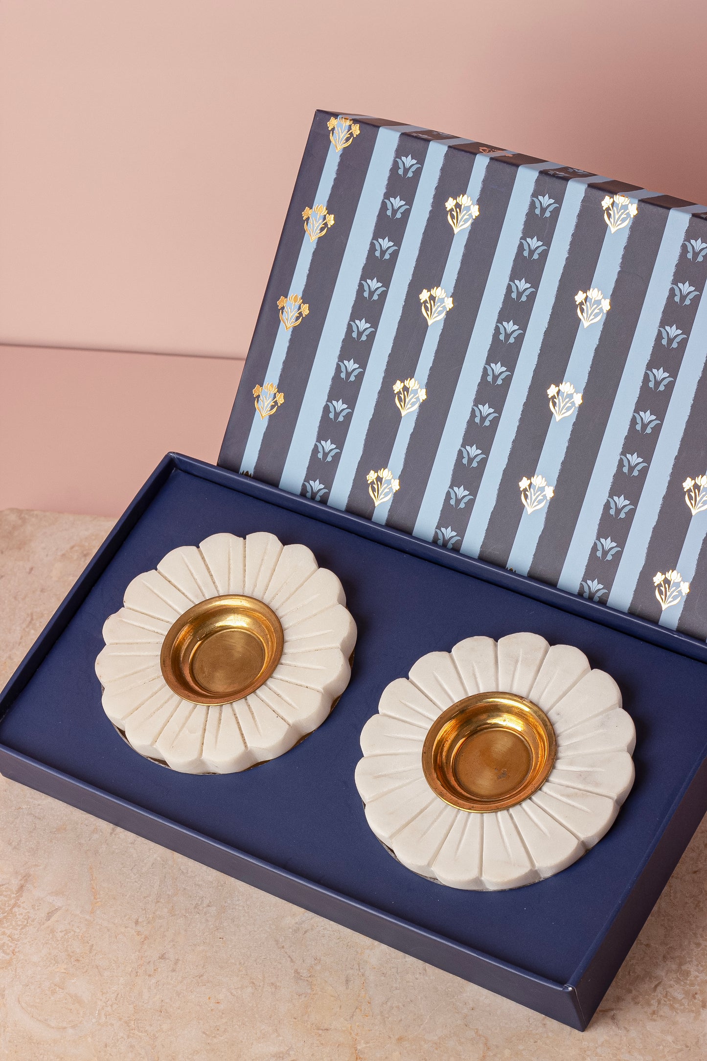 Marble Floral T-light Holder Gift Set