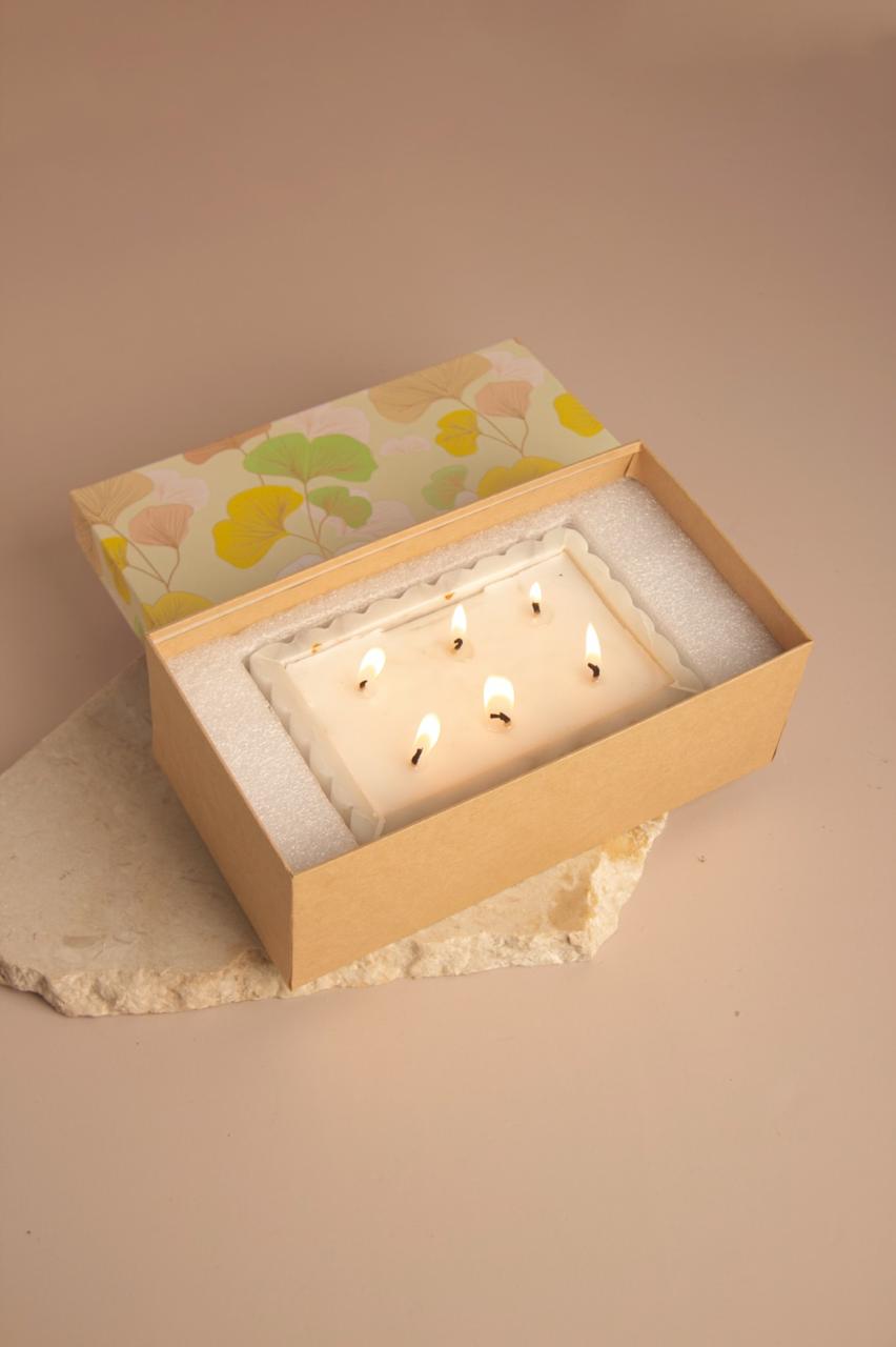 Marble Rectangle Fluted  6 Wick Candle