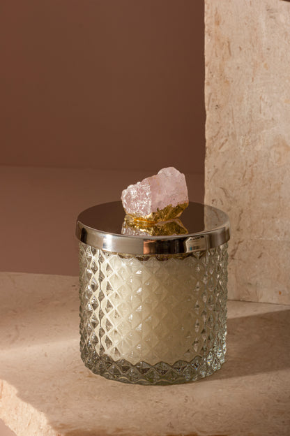 Diamond Glass Scented Candle with a Rose Quartz Lid