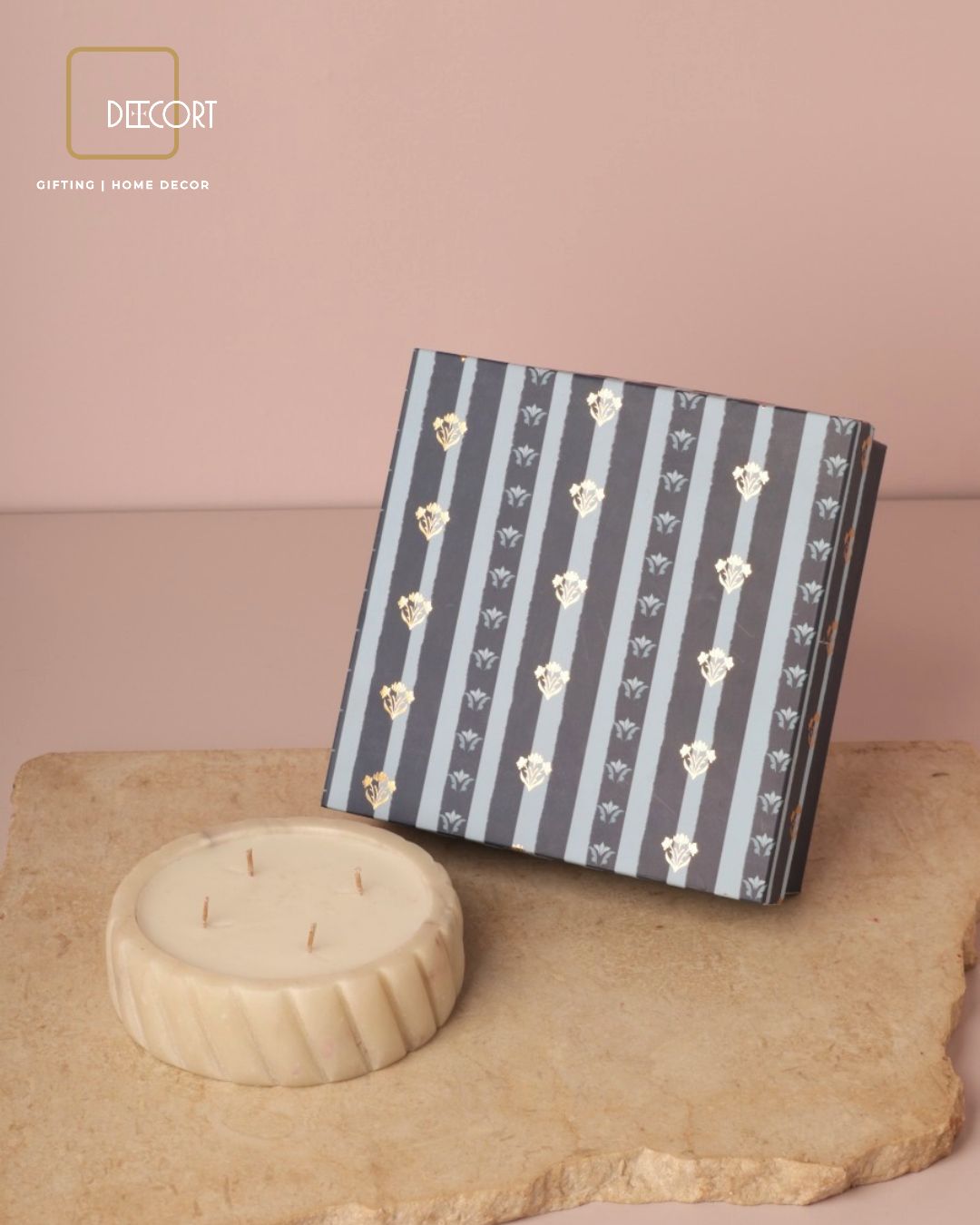 Marble Round Diagonal Fluted Candle