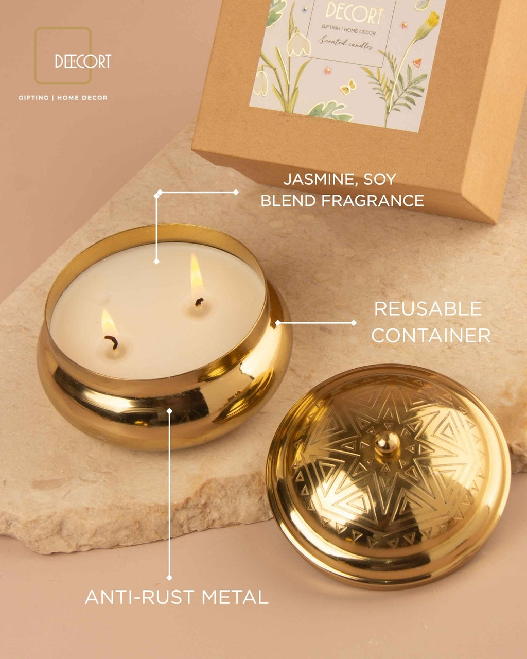 Geometric Embossed Gold Double Wick Scented Candle