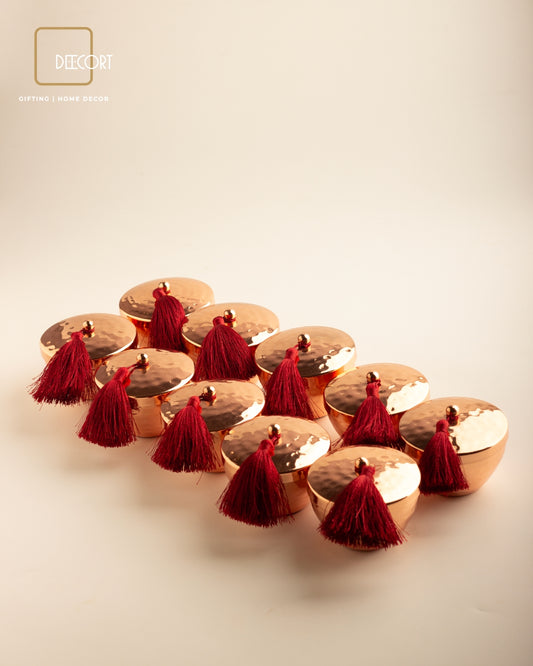 Rose Gold Hammered Scented Candle with Tassel- Pack of 10