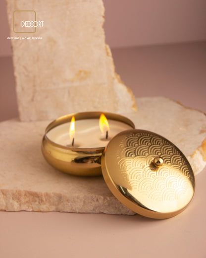 Glossy Gold Double Wick Embossed Jasmine Scented Candle