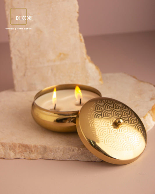 Glossy Gold Double Wick Embossed Jasmine Scented Candle