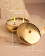 Glossy Gold Double Wick Embossed Jasmine Scented Candle
