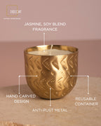 Gold-Plated Indian Jasmine Scented Candle –  Embossed Chevron Pattern with Cotton Wick