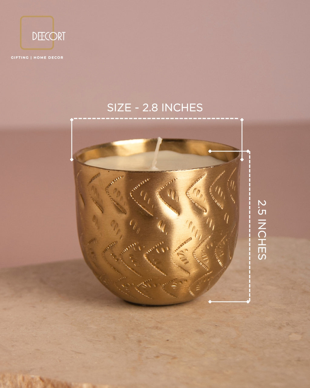 Gold-Plated Indian Jasmine Scented Candle –  Embossed Chevron Pattern with Cotton Wick