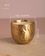 Gold-Plated Indian Jasmine Scented Candle –  Embossed Chevron Pattern with Cotton Wick