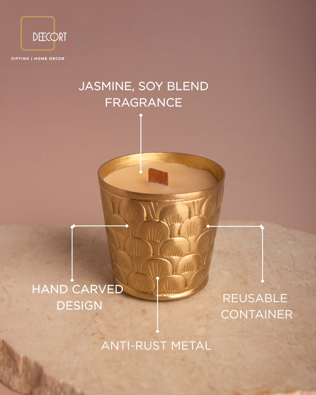 Luxury Gold Embossed Candle with Wooden Wick
