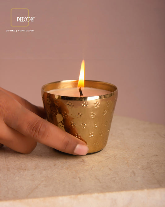Gold-Plated Hand-Embossed Indian Jasmine Scented Candle – Mini size