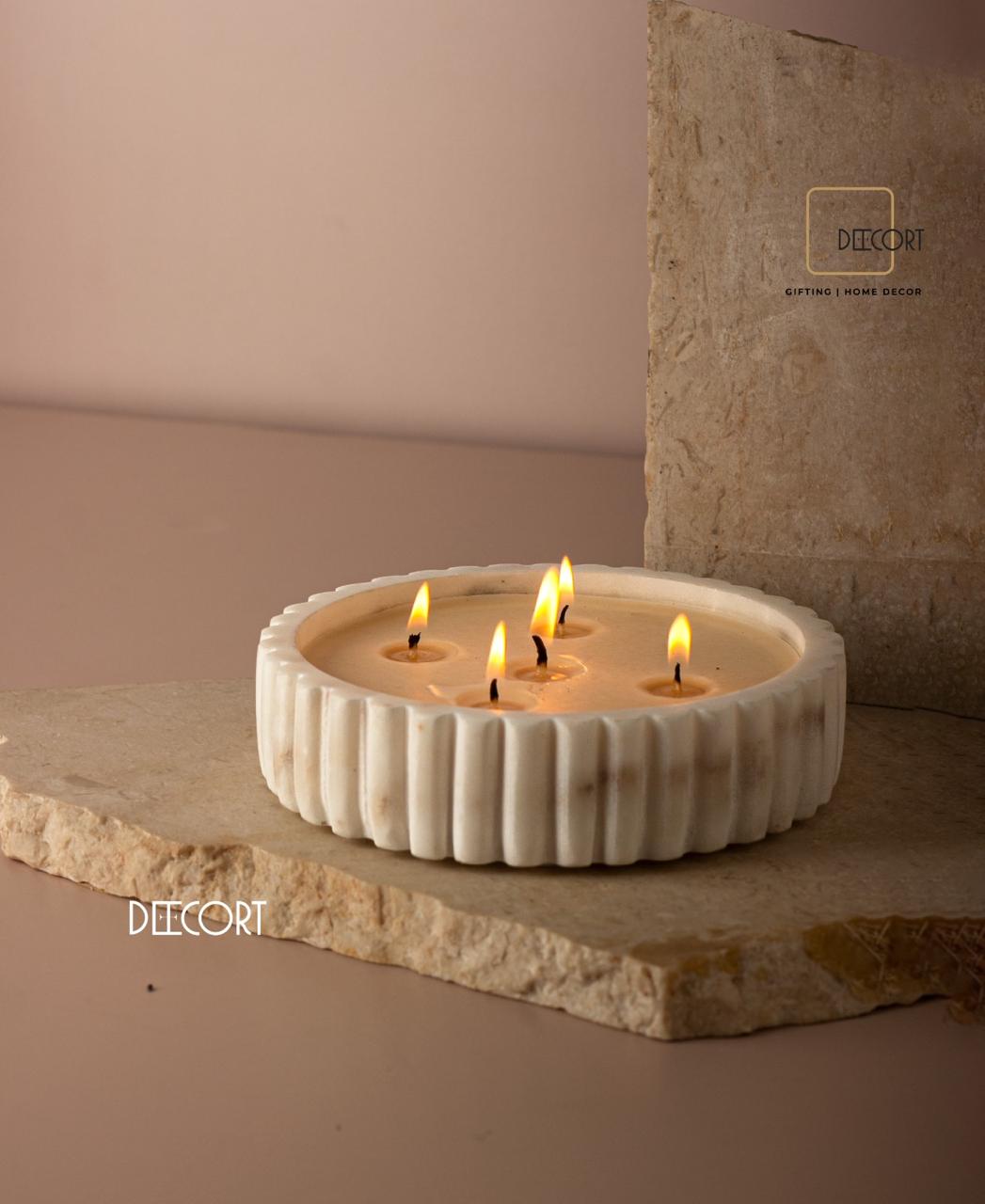 Marble Round Fluted Candle