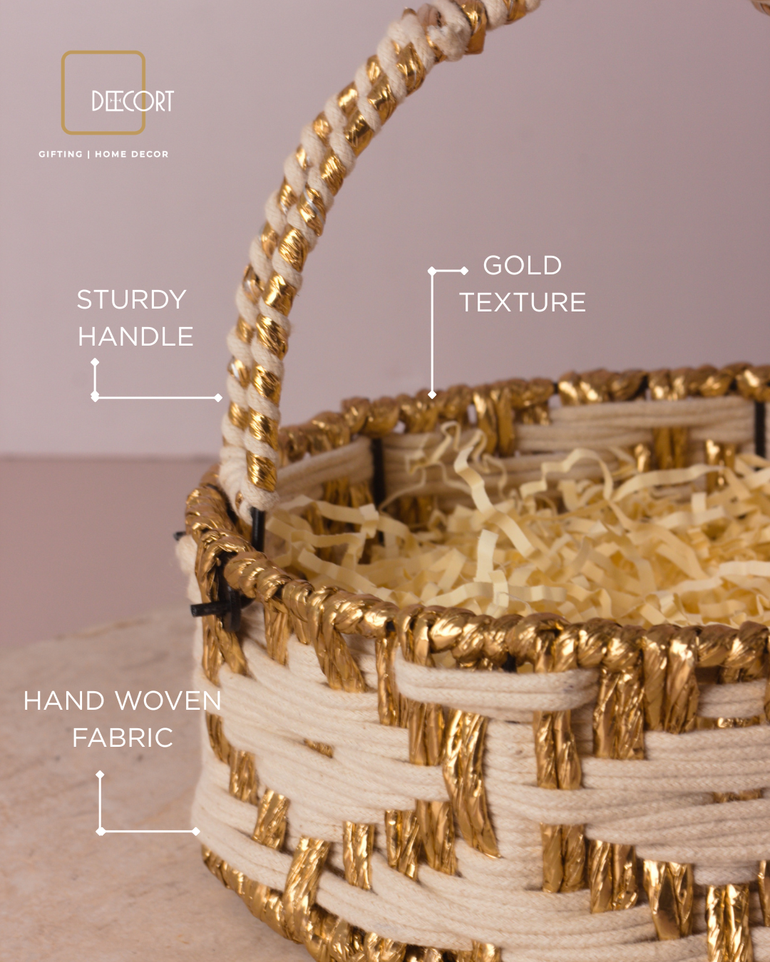 Ivory Gold Round Basket