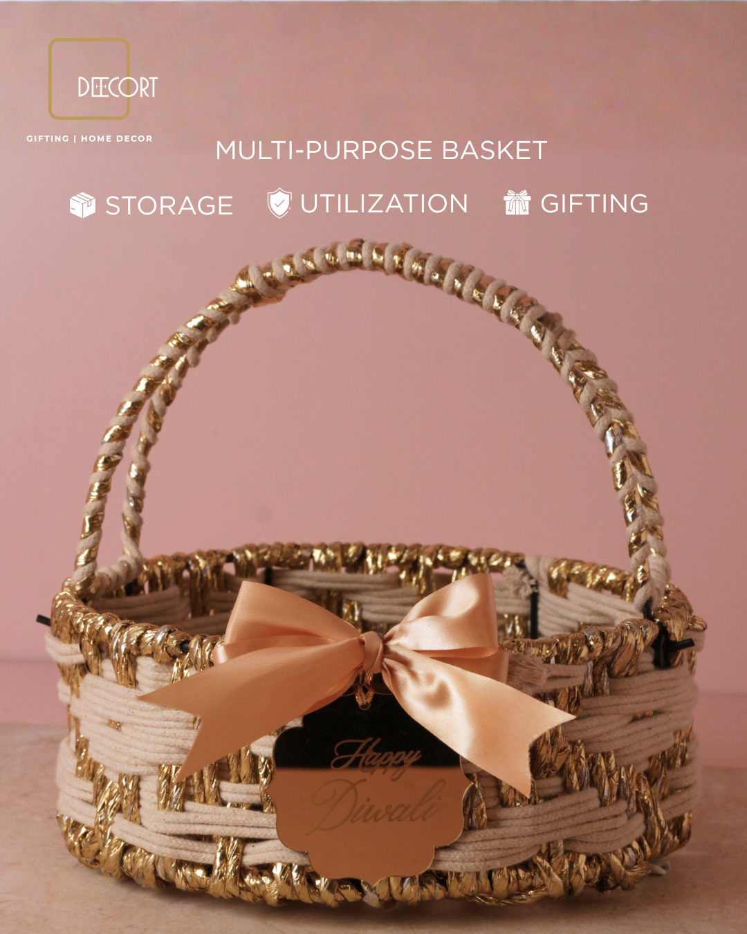 Ivory Gold Round Basket