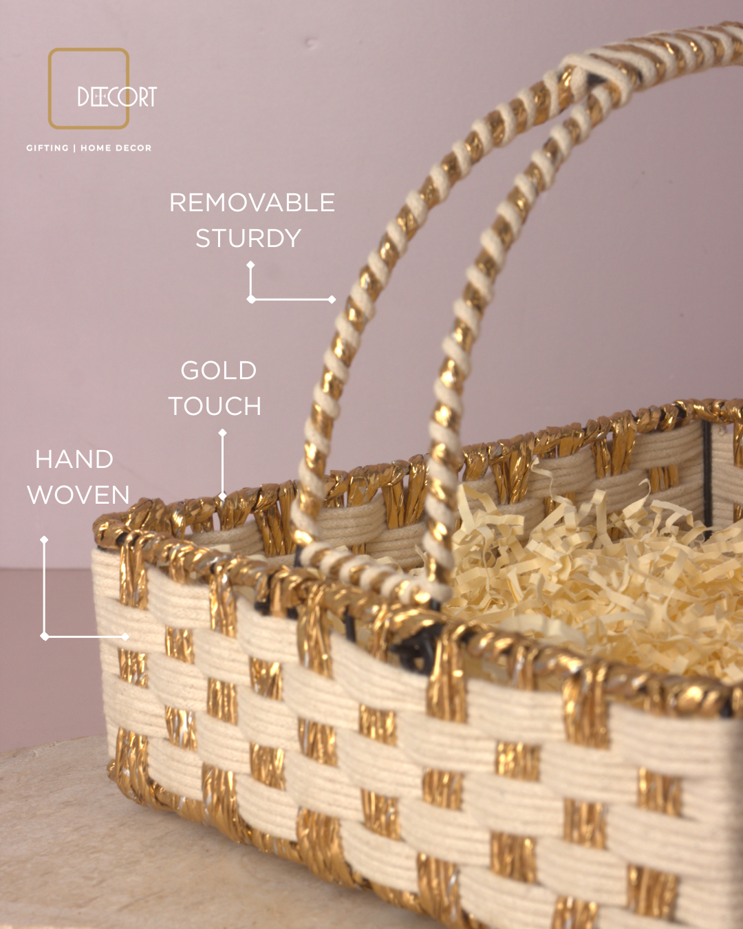 Ivory Gold Square Basket