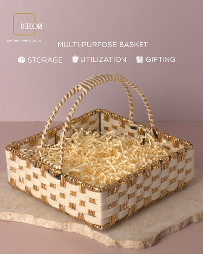 Ivory Gold Square Basket