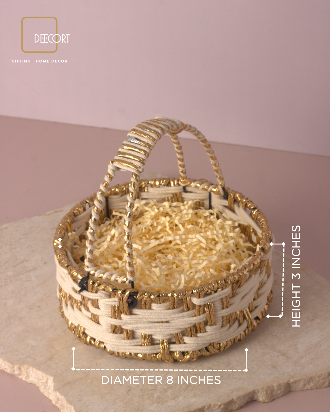 Ivory Gold Round Basket