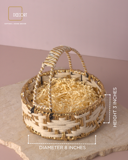 Ivory Gold Round Basket