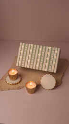 Set of 2 Glacier White Natural Marble Round Coasters with Gold Borders & Set of 2 Regal Oval Indian Jasmine-Scented Candles – Luxury Gift Set (Gift Box Included)
